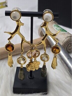 Lizzie Fortunato Branch Chandelier Earrings Crystal Gold